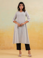 Janasya Light Cotton Striped Straight Kurta | Grocsy