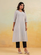 Janasya Light Cotton Striped Straight Kurta | Grocsy