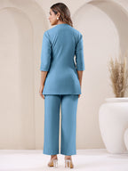 Janasya Light Blue Cotton Solid Pant | Grocsy