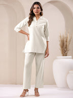 Janasya Off White Cotton Solid Pant | Grocsy