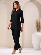 Janasya Black Cotton Solid Pant | Grocsy