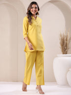 Janasya Yellow Cotton Solid Pant | Grocsy