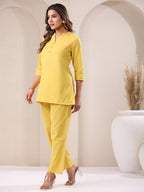 Janasya Yellow Cotton Solid Pant | Grocsy