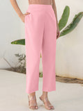Janasya Pink Cotton Solid Pant | Grocsy