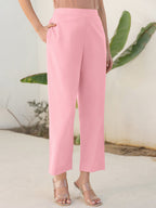 Janasya Pink Cotton Solid Pant | Grocsy