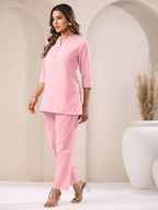 Janasya Pink Cotton Solid Pant | Grocsy