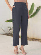 Janasya Grey Cotton Solid Pant | Grocsy