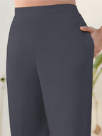 Janasya Grey Cotton Solid Pant | Grocsy