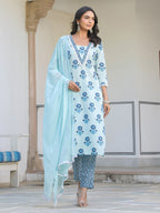 Janasya Light Cotton Floral Straight Kurta Set | Grocsy