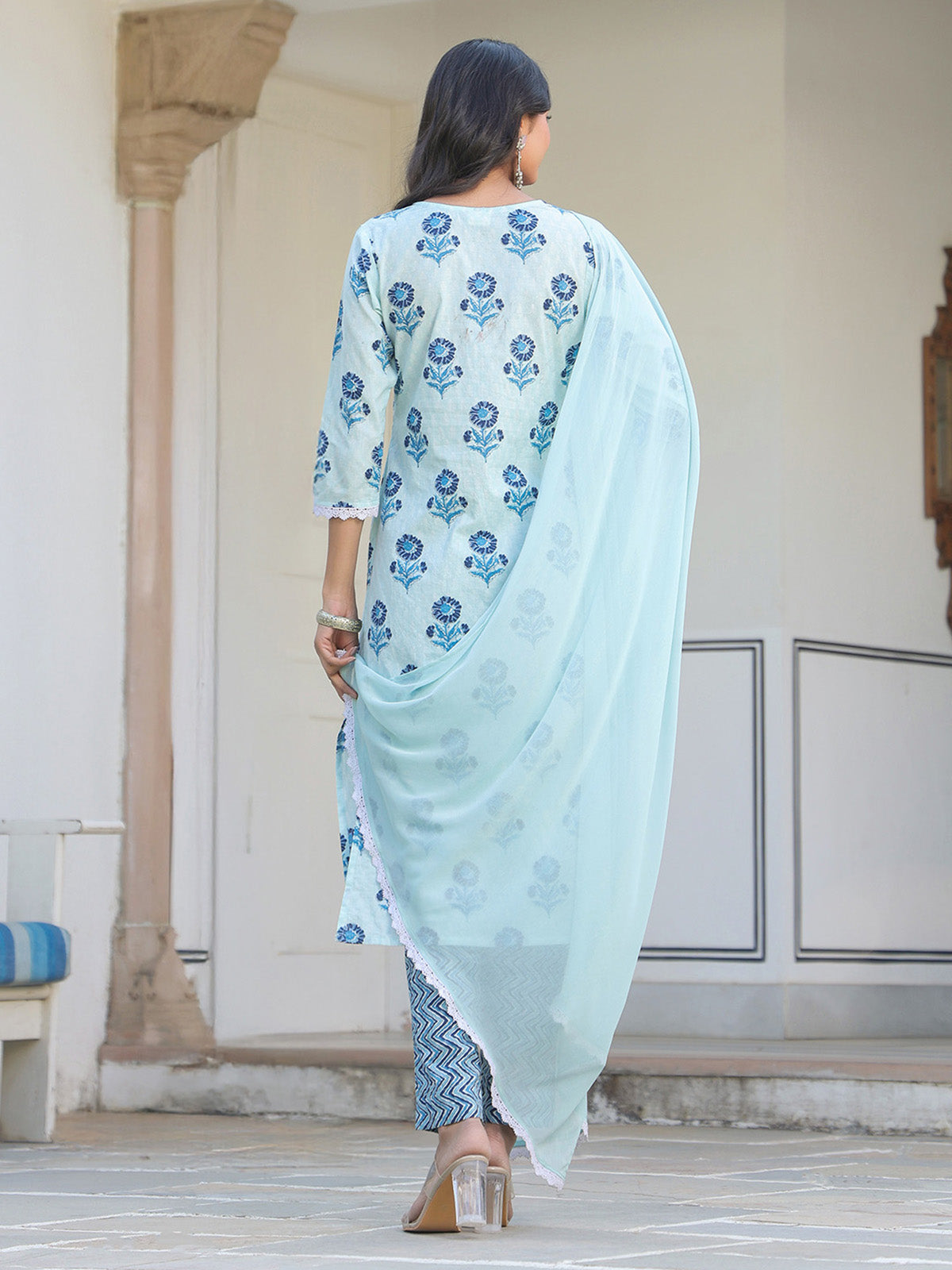 Janasya Light Cotton Floral Straight Kurta Set | Grocsy