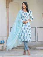 Janasya Light Cotton Floral Straight Kurta Set | Grocsy