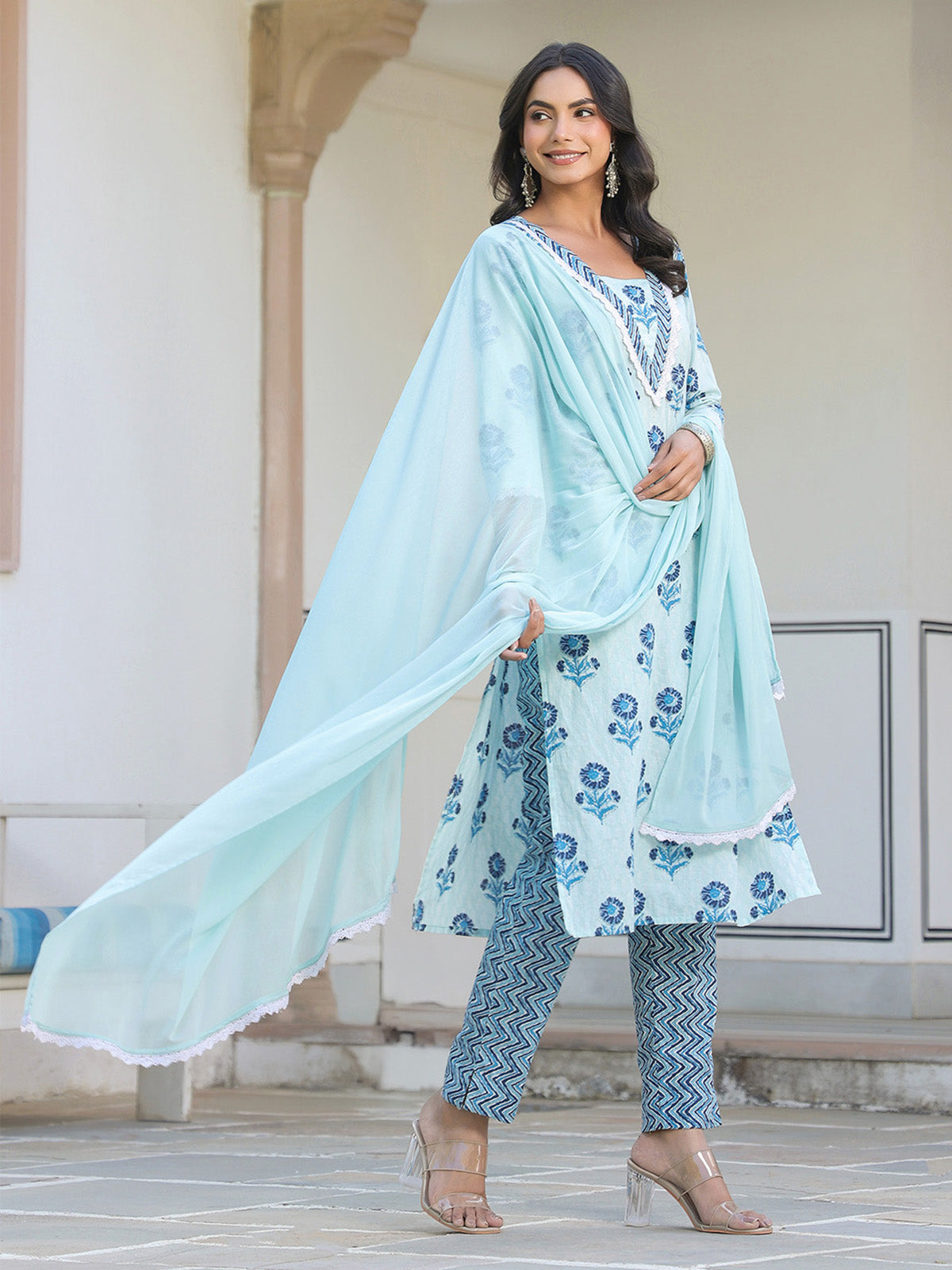 Janasya Light Cotton Floral Straight Kurta Set | Grocsy