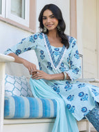 Janasya Light Cotton Floral Straight Kurta Set | Grocsy