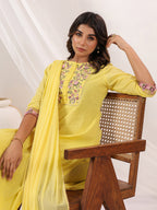 Janasya Light Dobby Cotton Embroidered Straight Kurta Set | Grocsy