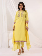 Janasya Light Dobby Cotton Embroidered Straight Kurta Set | Grocsy