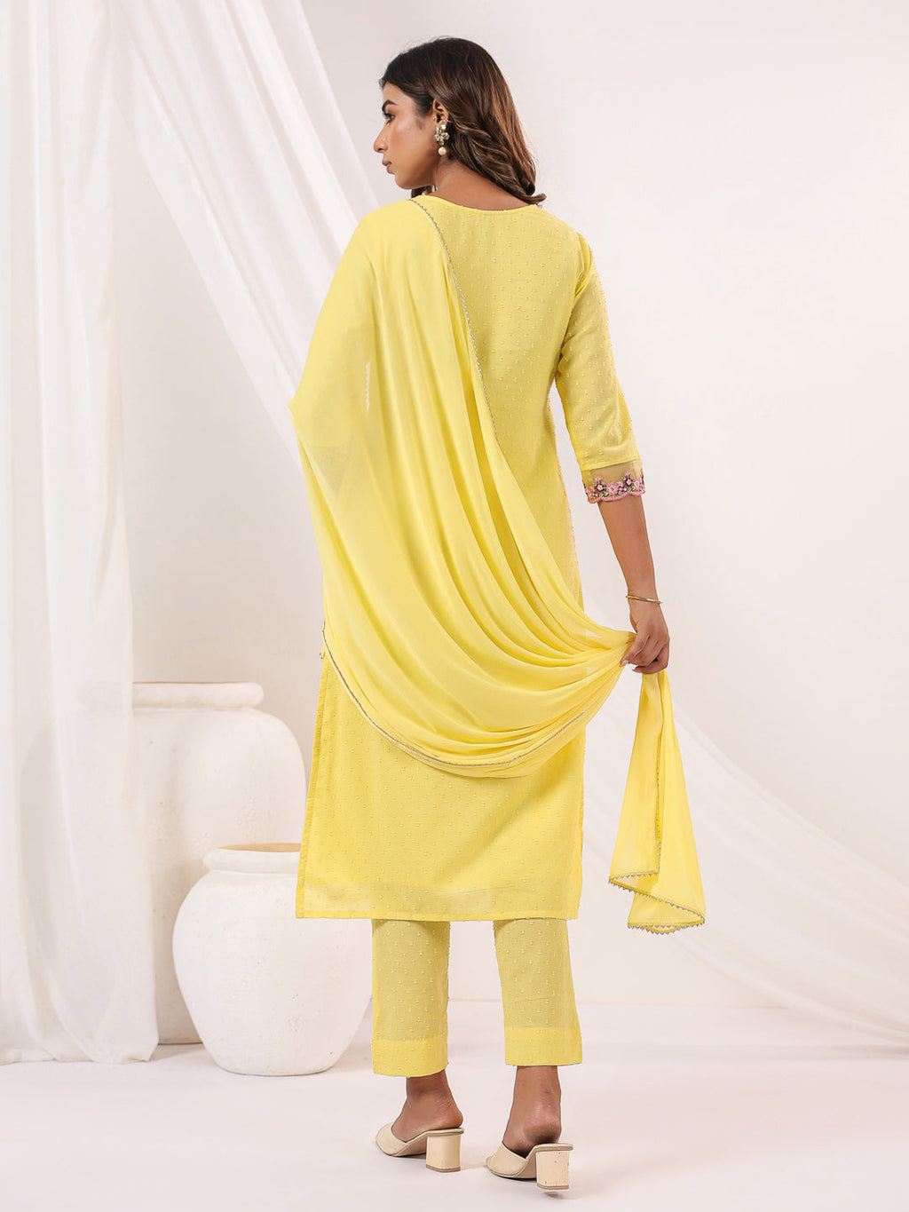 Janasya Light Dobby Cotton Embroidered Straight Kurta Set | Grocsy