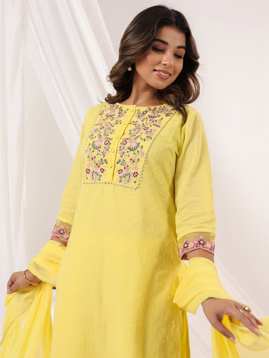 Janasya Light Dobby Cotton Embroidered Straight Kurta Set | Grocsy