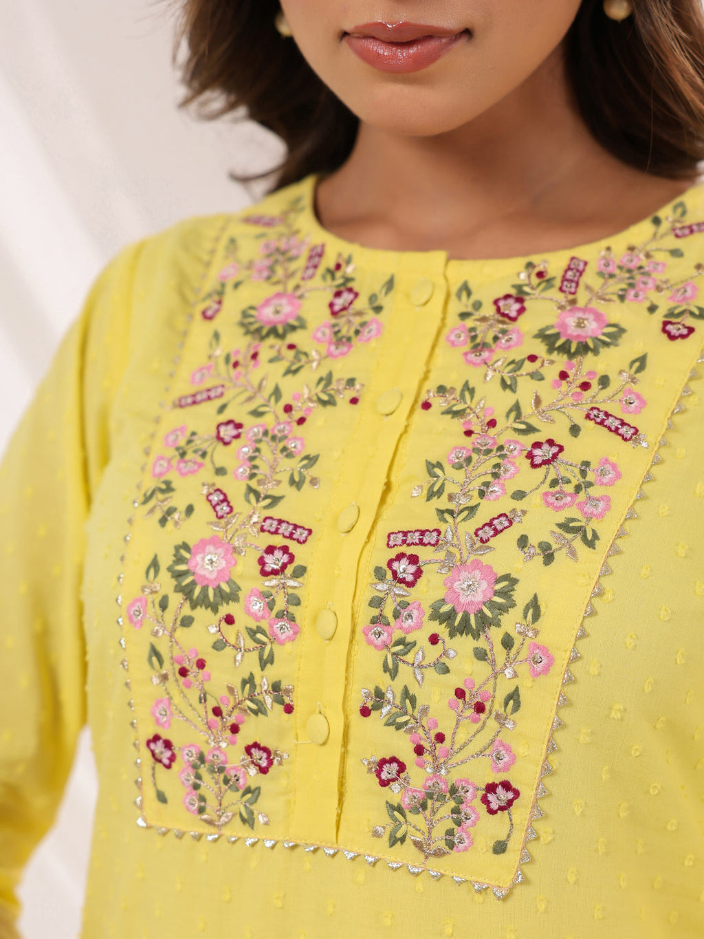 Janasya Light Dobby Cotton Embroidered Straight Kurta Set | Grocsy