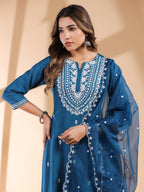 Janasya Dark Silk Blend Embroidered Straight Kurta Set | Grocsy