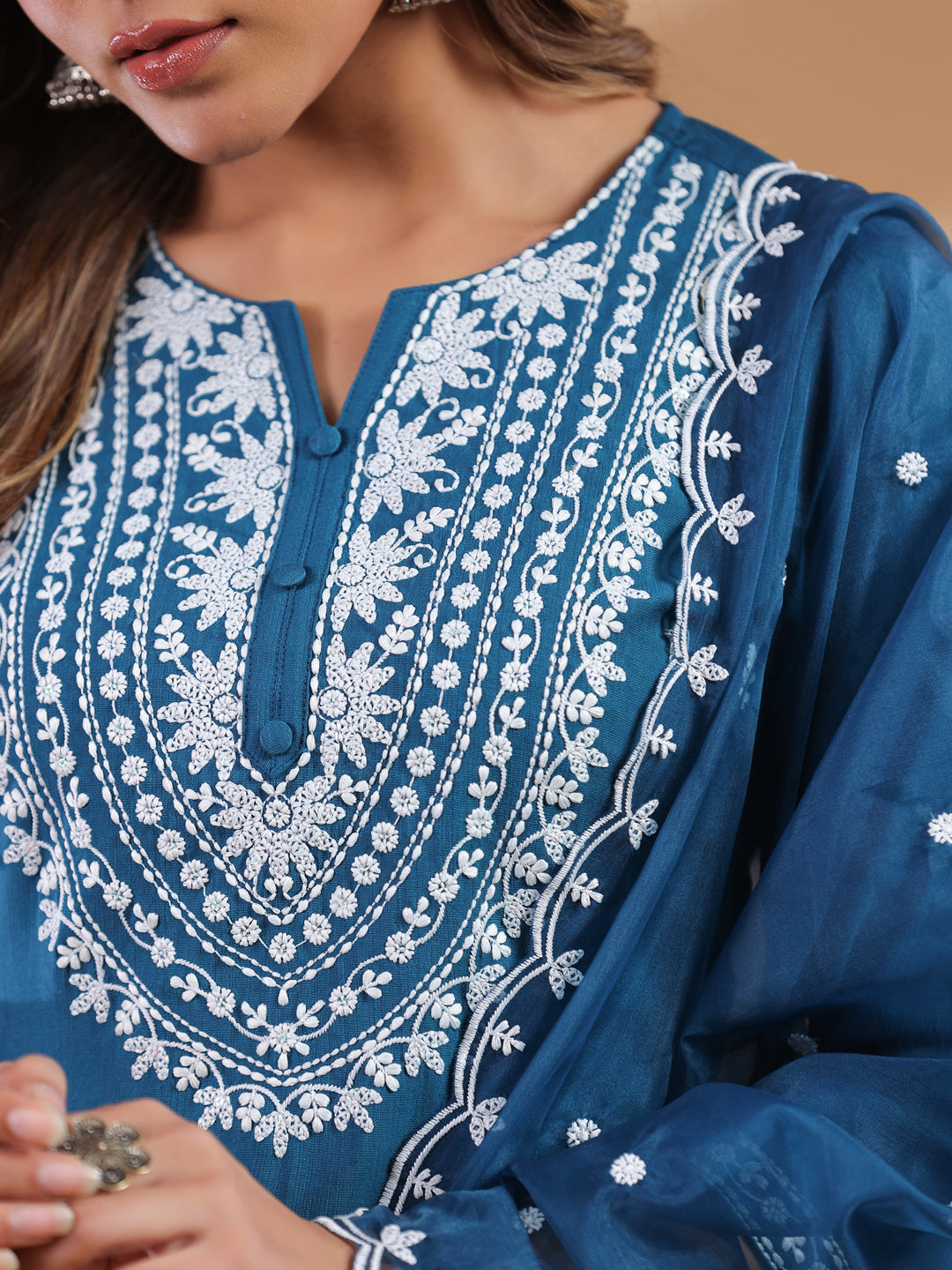 Janasya Dark Silk Blend Embroidered Straight Kurta Set | Grocsy