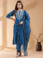 Janasya Dark Silk Blend Embroidered Straight Kurta Set | Grocsy