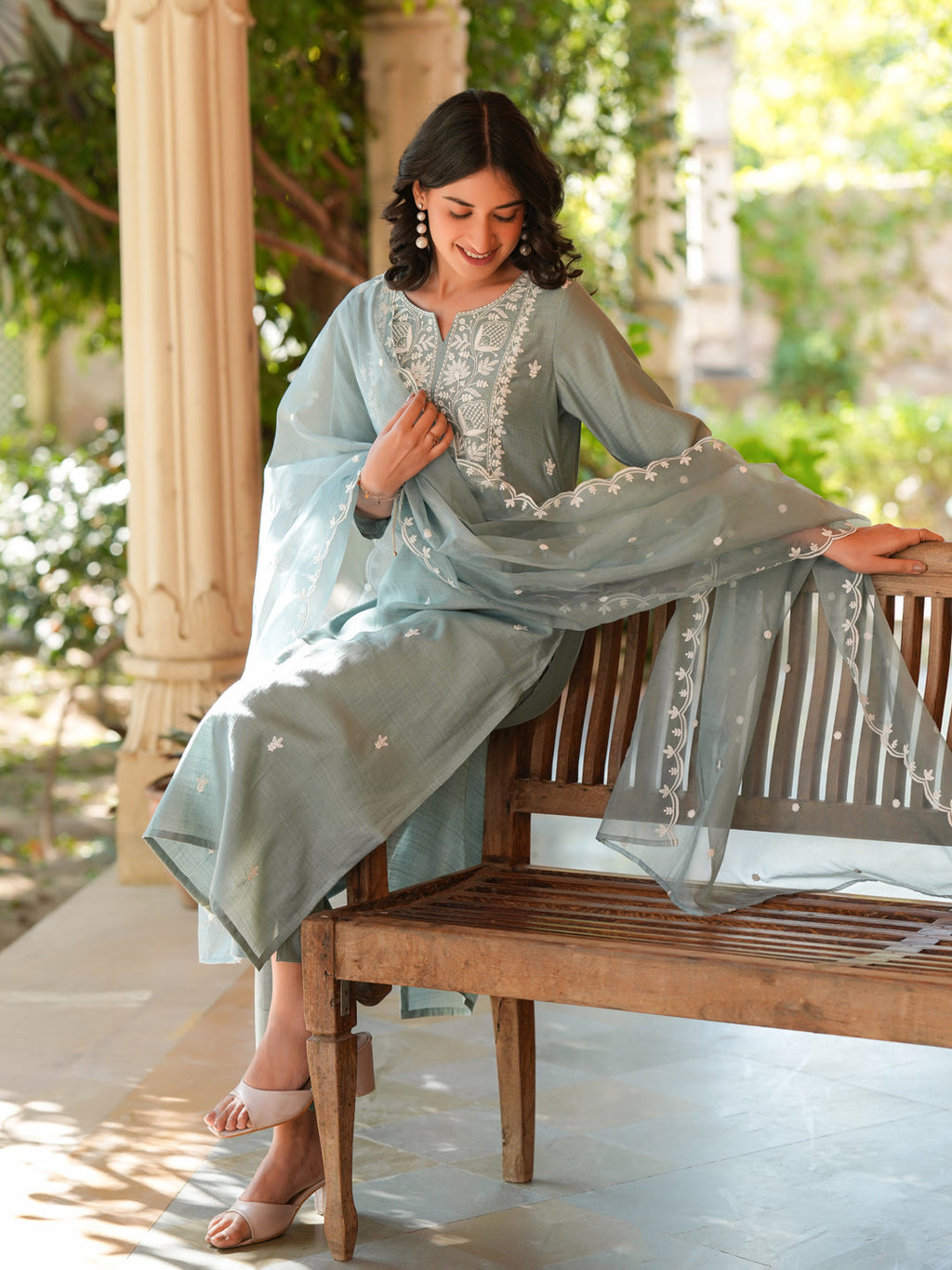 Janasya Light Silk Blend Embroidered Straight Kurta Set | Grocsy