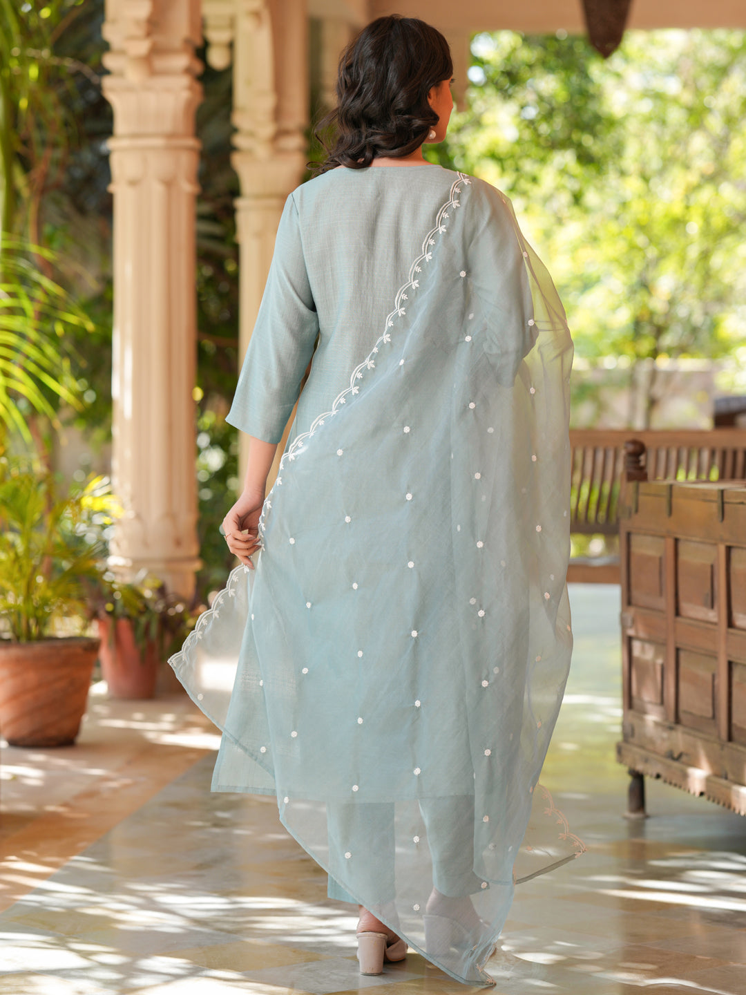 Janasya Light Silk Blend Embroidered Straight Kurta Set | Grocsy