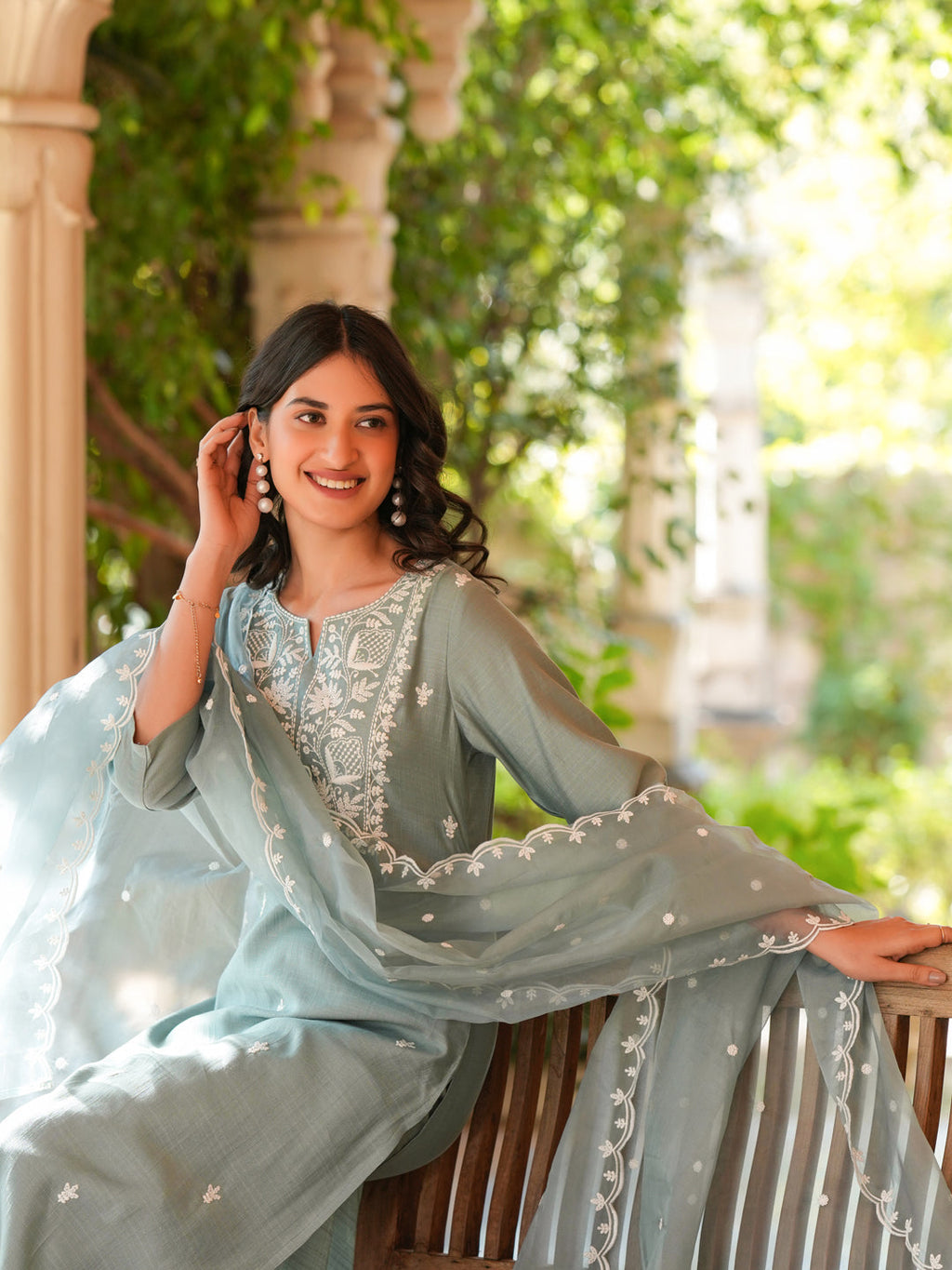 Janasya Light Silk Blend Embroidered Straight Kurta Set | Grocsy