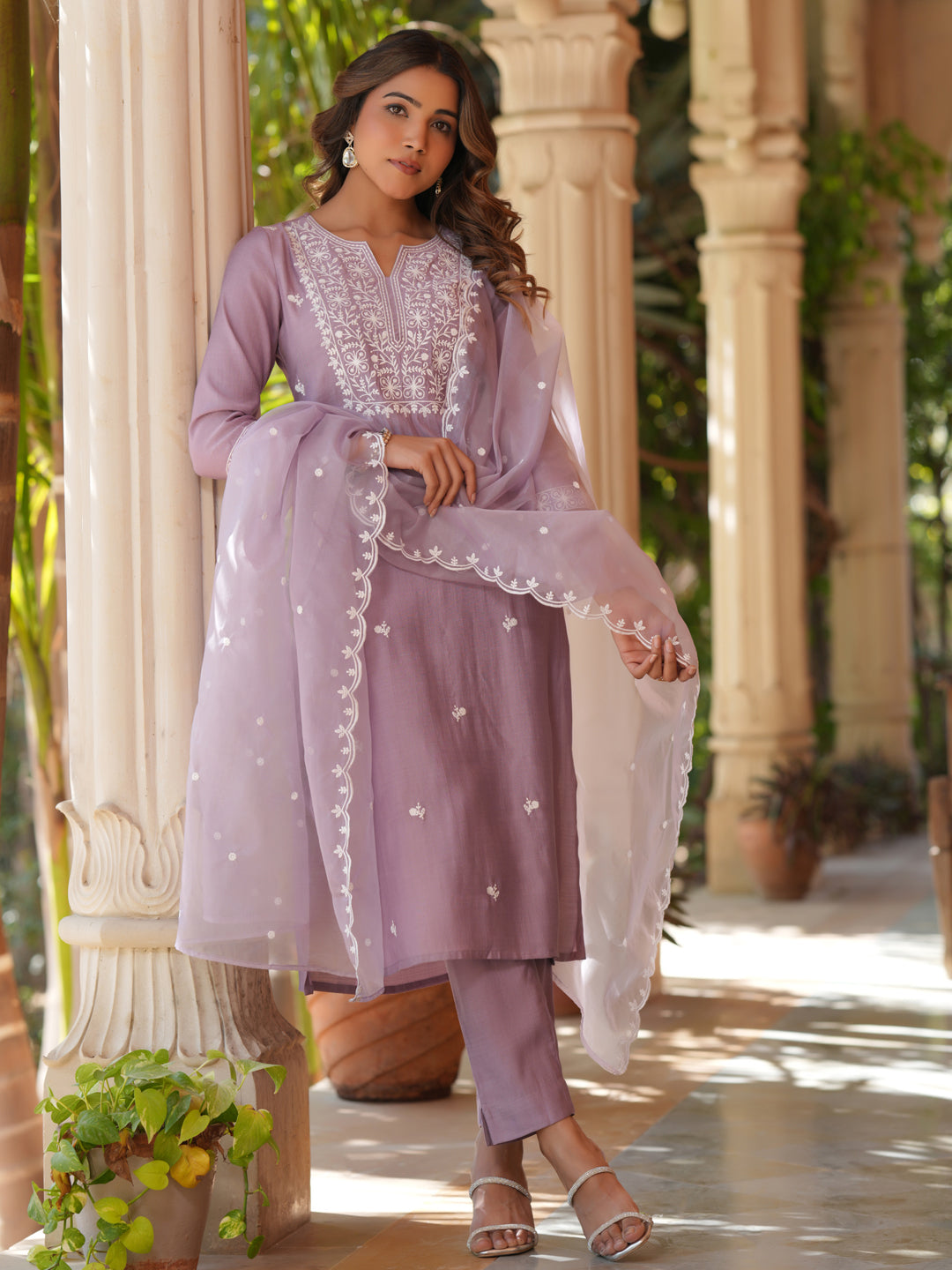 Janasya Light Silk Blend Embroidered Straight Kurta Set | Grocsy