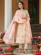 Janasya Light Cotton Floral A-Line Kurta Set | Grocsy