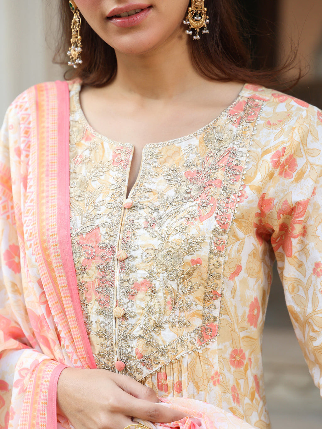 Janasya Light Cotton Floral A-Line Kurta Set | Grocsy
