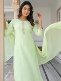 Janasya Light Cotton Self Design Straight Kurta Set | Grocsy