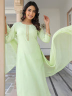 Janasya Light Cotton Self Design Straight Kurta Set | Grocsy