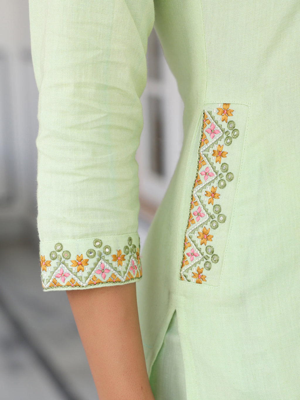 Janasya Light Cotton Self Design Straight Kurta Set | Grocsy
