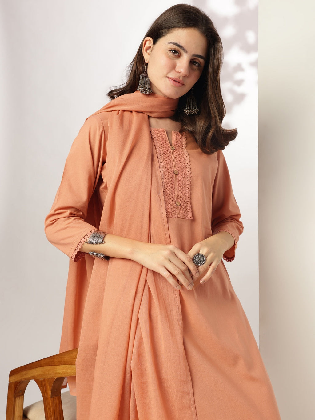 Janasya Dark Cotton Solid Straight Kurta Set | Grocsy