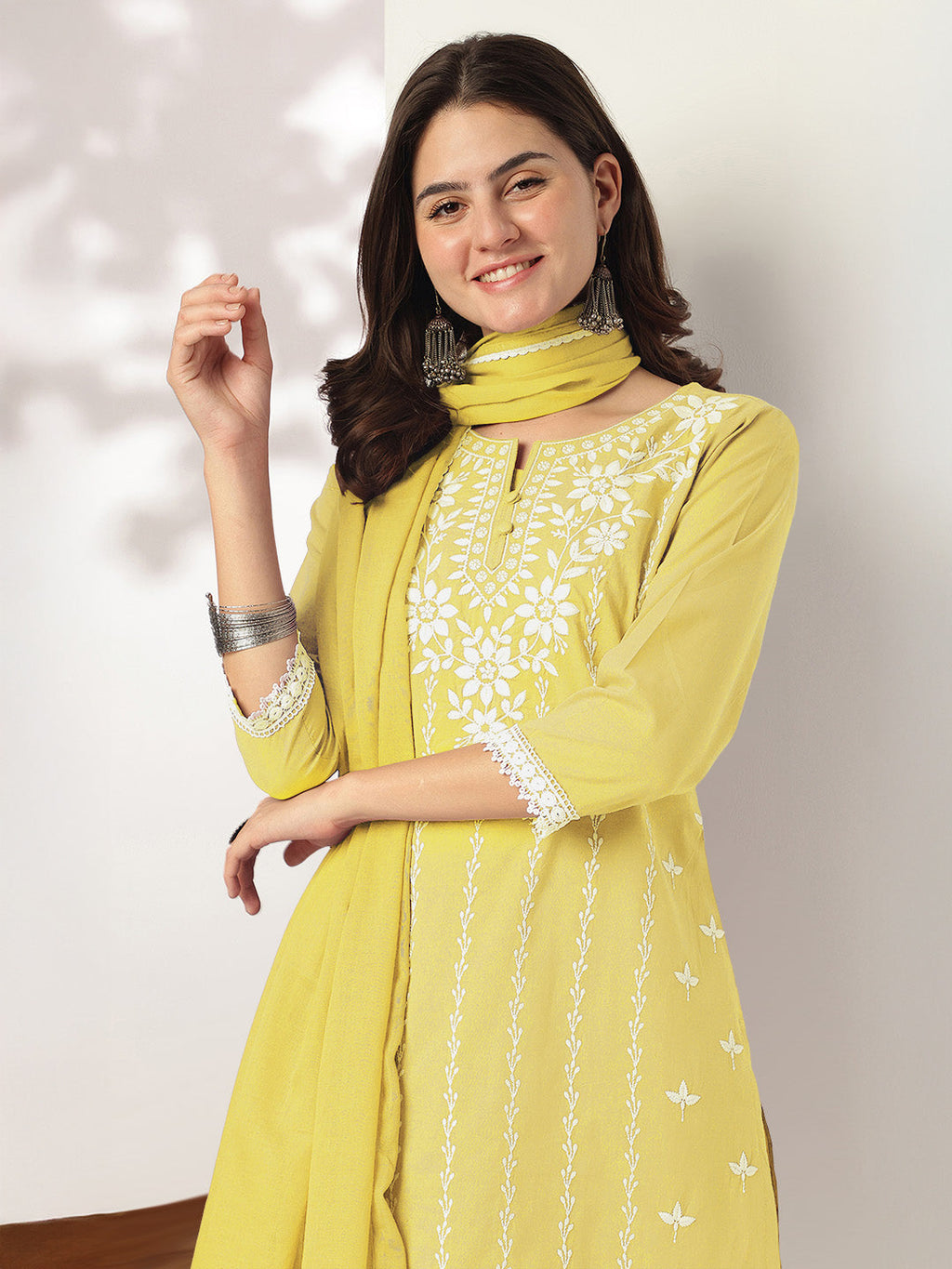 Janasya Light Cotton Embroidered Straight Kurta Set | Grocsy