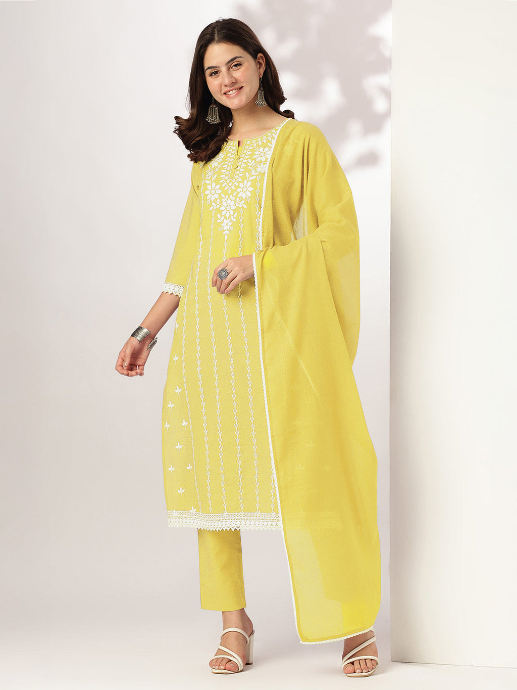Janasya Light Cotton Embroidered Straight Kurta Set | Grocsy