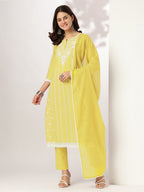 Janasya Light Cotton Embroidered Straight Kurta Set | Grocsy