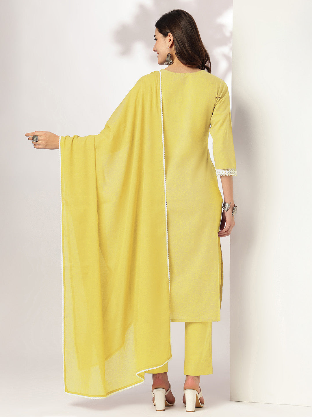 Janasya Light Cotton Embroidered Straight Kurta Set | Grocsy