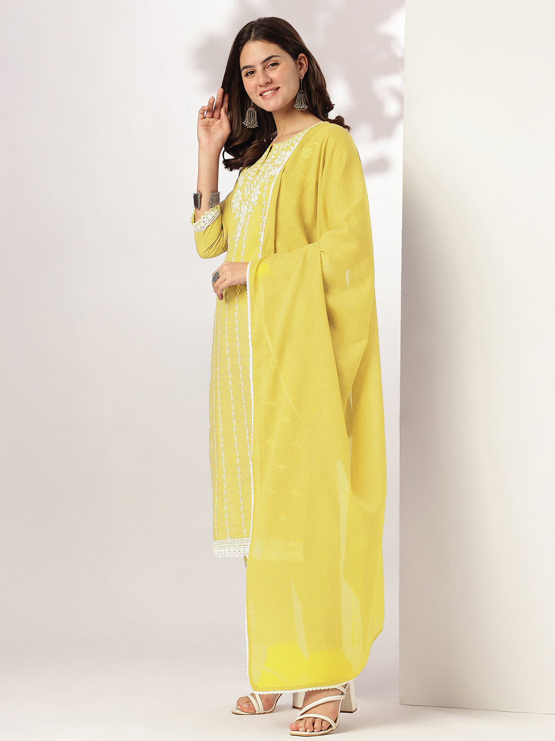Janasya Light Cotton Embroidered Straight Kurta Set | Grocsy