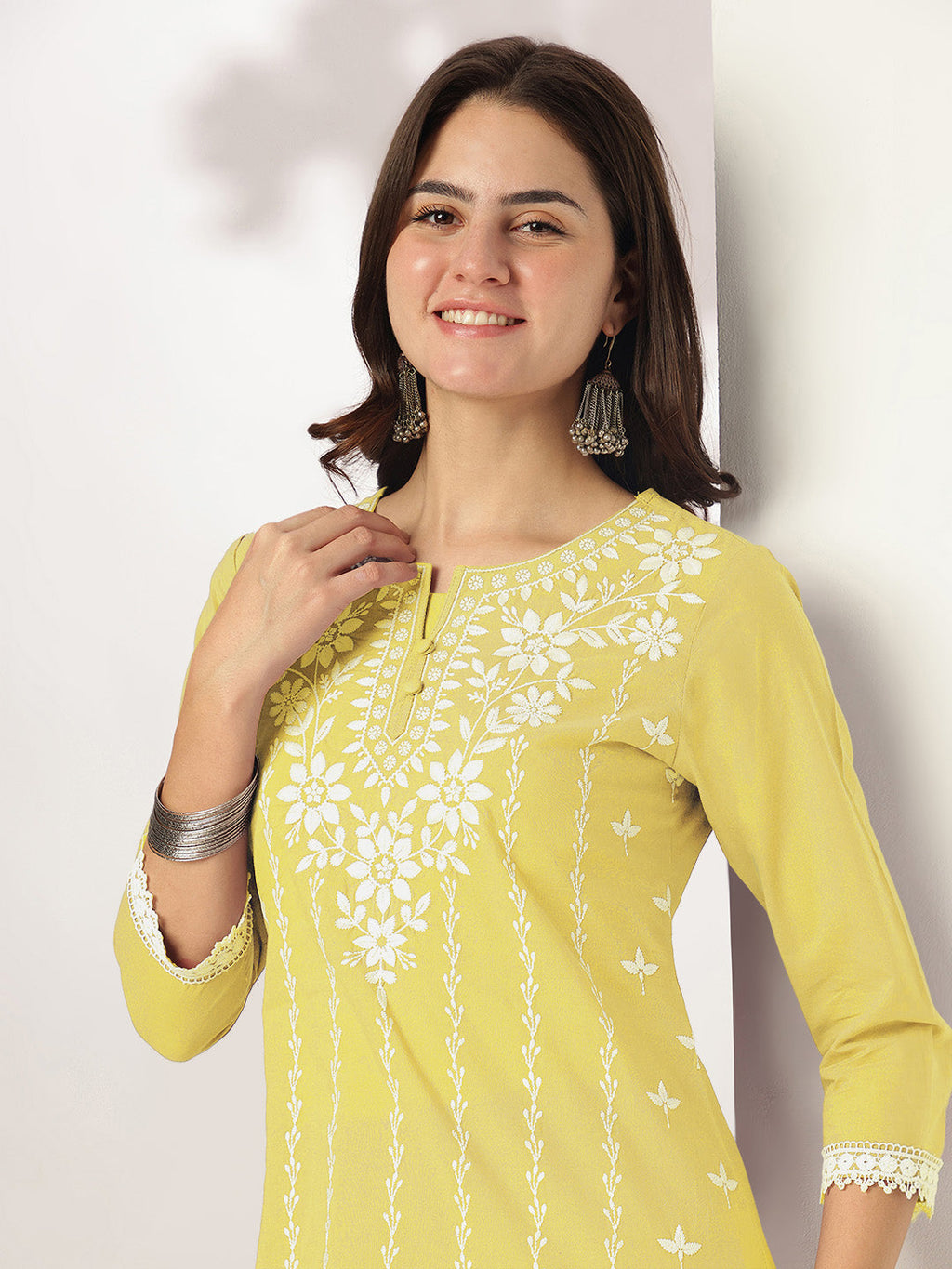 Janasya Light Cotton Embroidered Straight Kurta Set | Grocsy