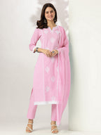 Janasya Light Cotton Embroidered Straight Kurta Set | Grocsy