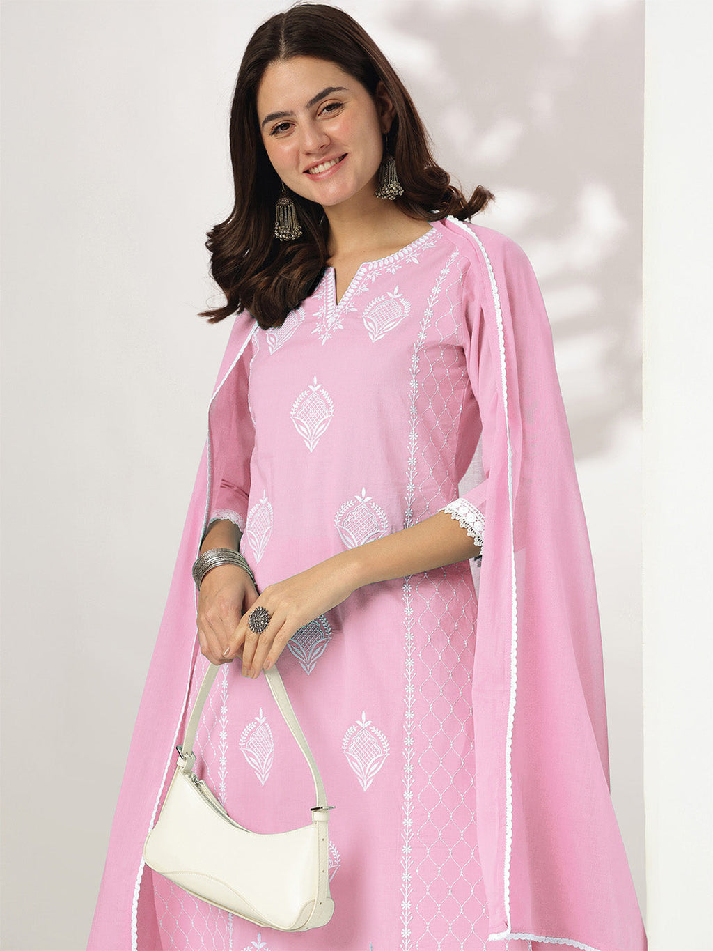 Janasya Light Cotton Embroidered Straight Kurta Set | Grocsy