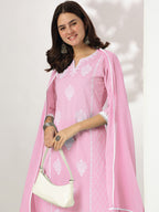 Janasya Light Cotton Embroidered Straight Kurta Set | Grocsy