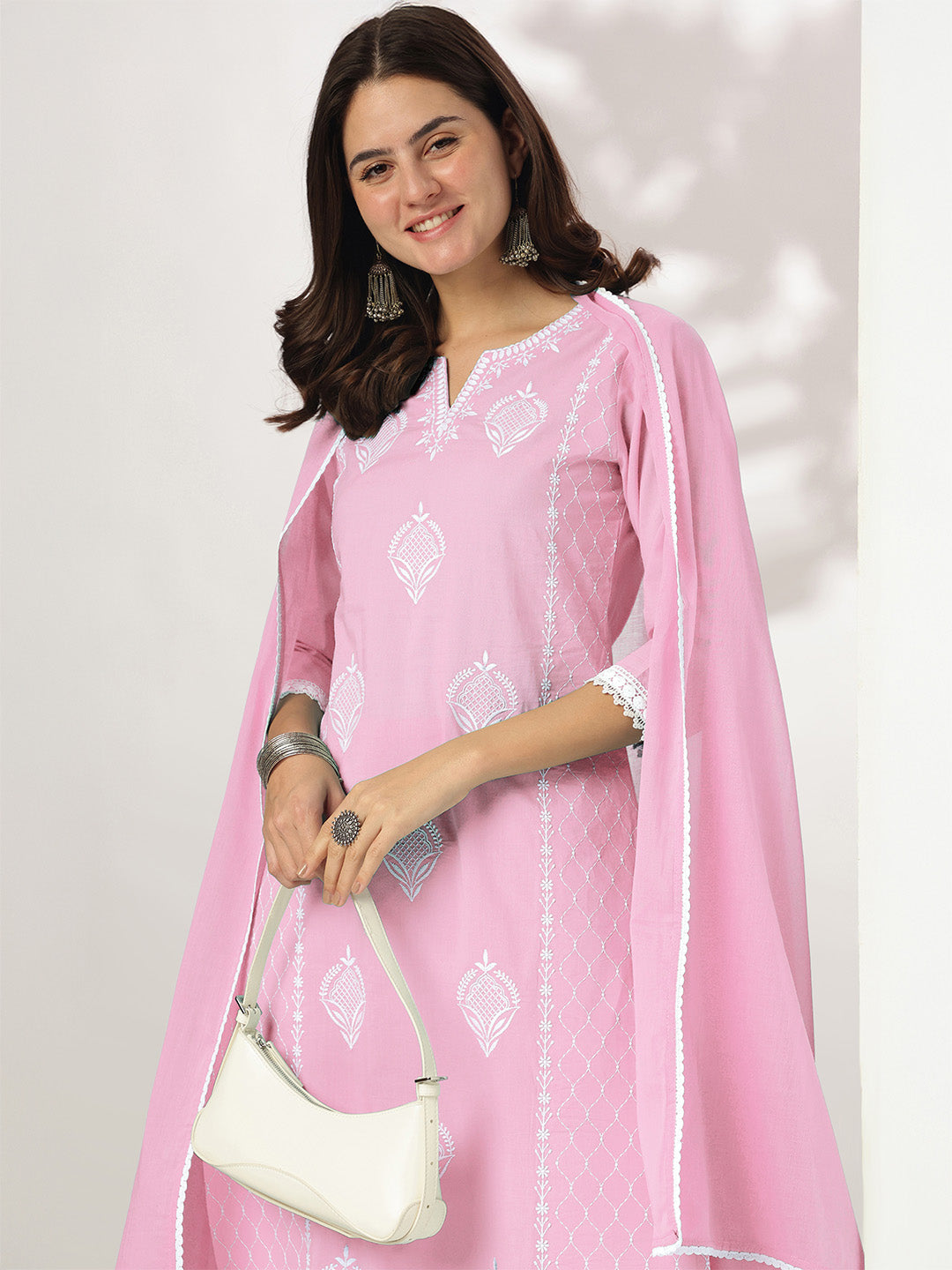 Janasya Light Cotton Embroidered Straight Kurta Set | Grocsy