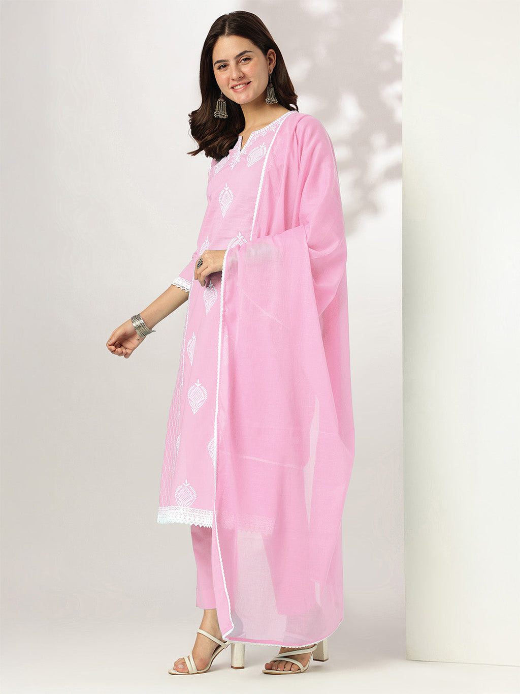 Janasya Light Cotton Embroidered Straight Kurta Set | Grocsy