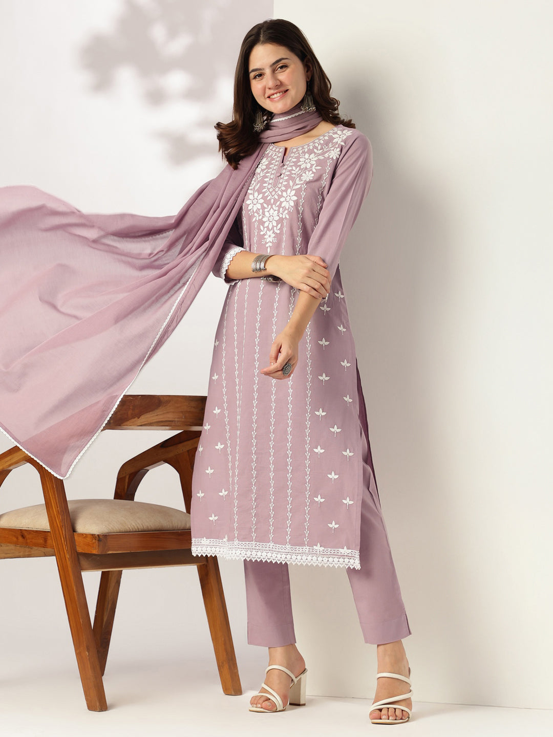 Janasya Light Cotton Embroidered Straight Kurta Set | Grocsy