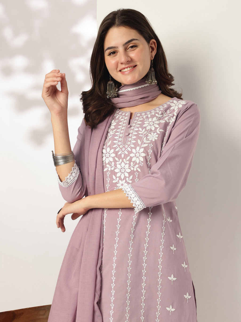 Janasya Light Cotton Embroidered Straight Kurta Set | Grocsy