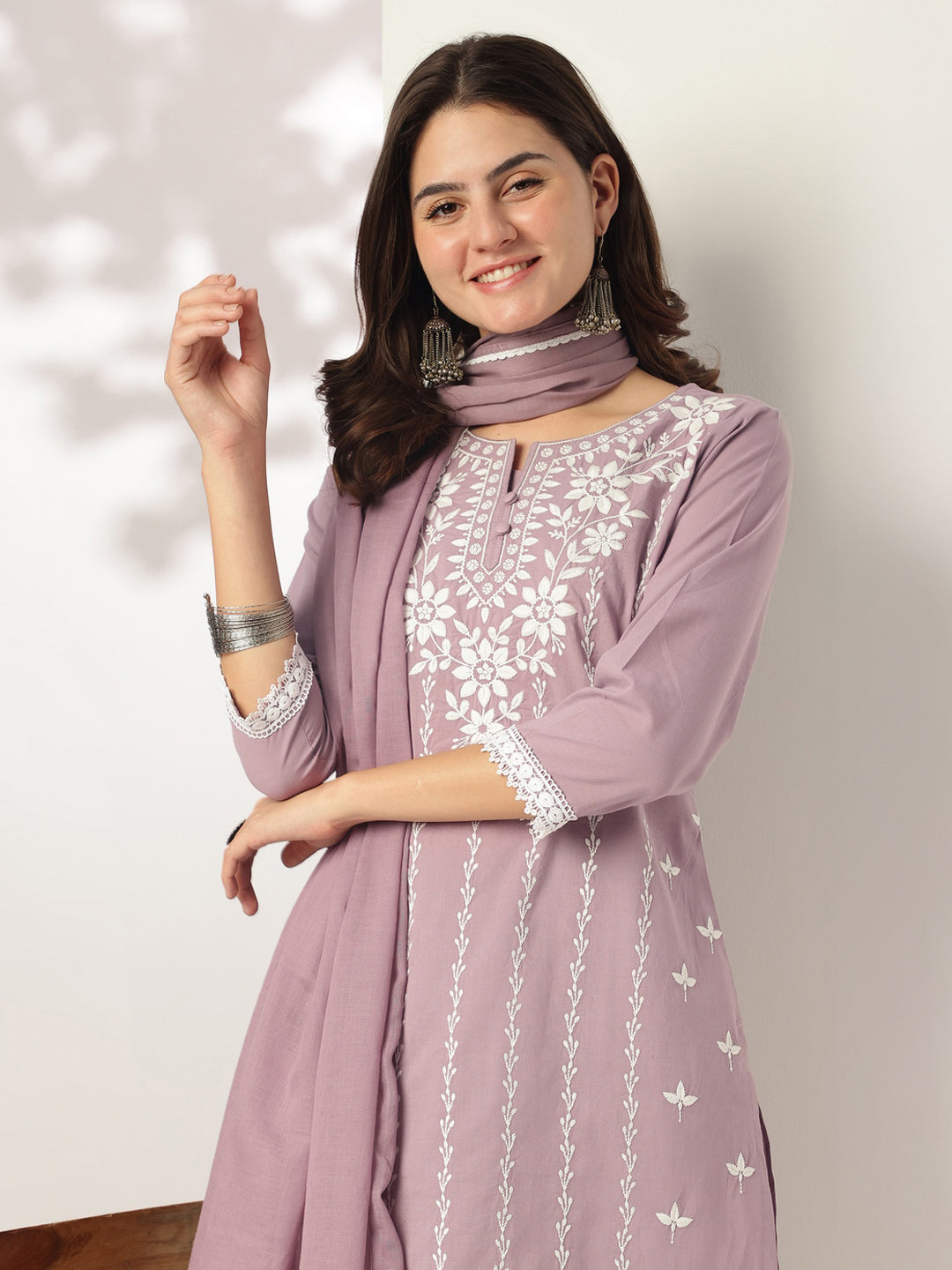 Janasya Light Cotton Embroidered Straight Kurta Set | Grocsy