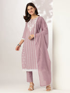 Janasya Light Cotton Embroidered Straight Kurta Set | Grocsy